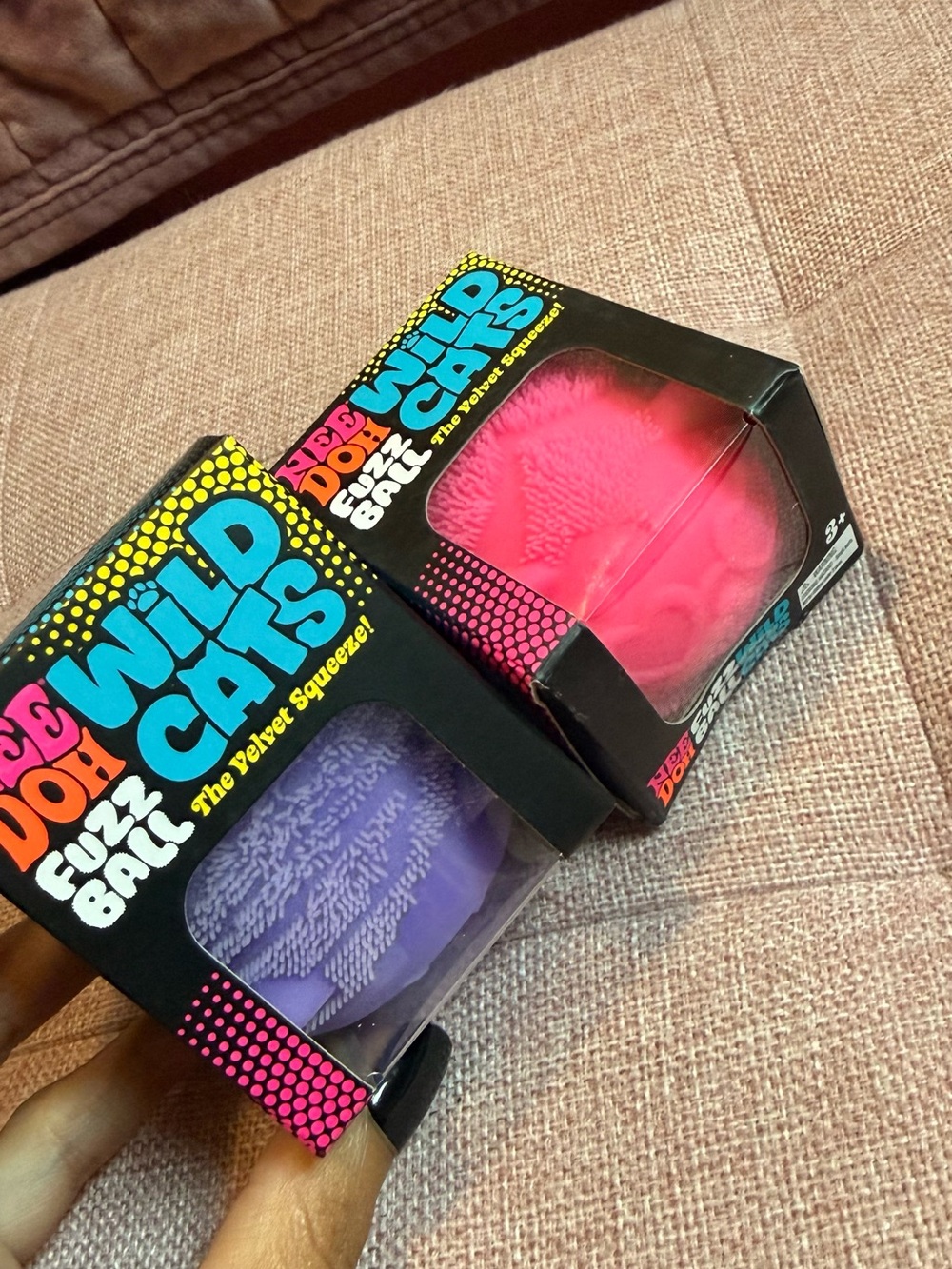 Wild Cats Velvet Squeeze Fuzz Ball Toy - Purple & Pink